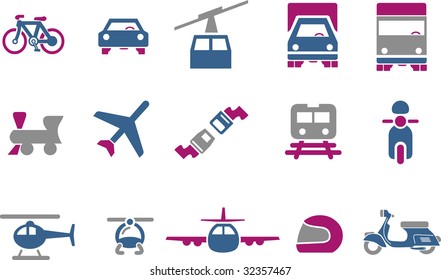 Vector icons pack - Blue-Fuchsia Series, transport collection