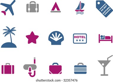 Vector icons pack - Blue-Fuchsia Series, vacation collection