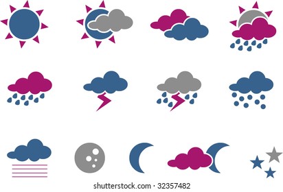 Vector icons pack - Blue-Fuchsia Series, weather collection