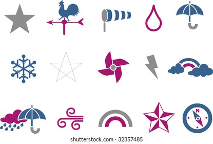 Vector icons pack - Blue-Fuchsia Series, weather collection