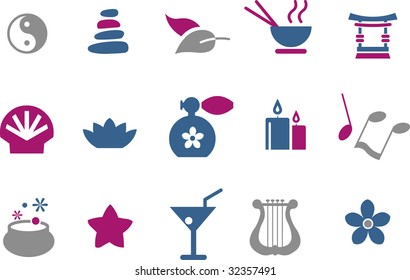 Vector icons pack - Blue-Fuchsia Series, zen collection