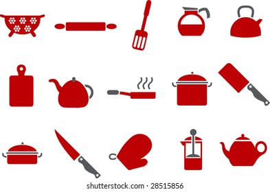 Vector icons pack - Red Series, cooking tools collection