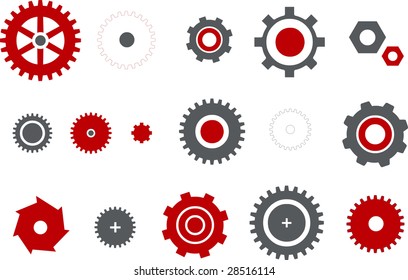Vector icons pack - Red Series, gear collection
