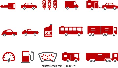 Vector icons pack - Red Series, transport collection