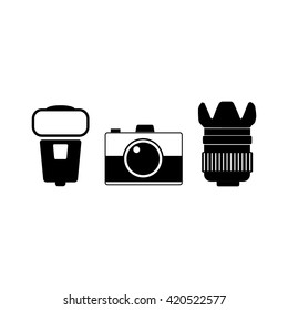 Vector icons pack , silhouettes  camera lens flash collection