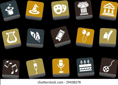 Vector icons pack - Yellow-Brown-Blue Series, entertainment and art collection