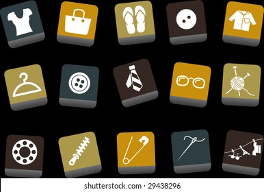 Vector icons pack - Yellow-Brown-Blue Series, clothing collection