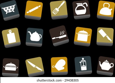 Vector icons pack - Yellow-Brown-Blue Series, cooking tools collection