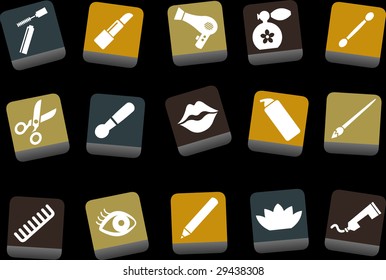 Vector icons pack - Yellow-Brown-Blue Series, make-up collection