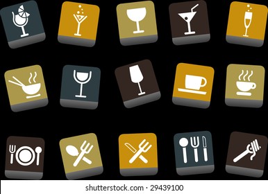 Vector icons pack - Yellow-Brown-Blue Series, food collection