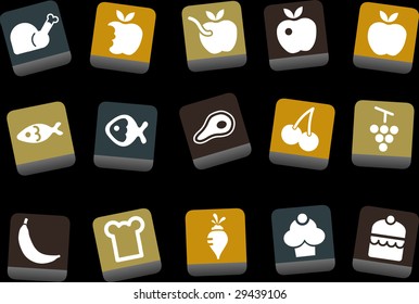 Vector icons pack - Yellow-Brown-Blue Series, food collection