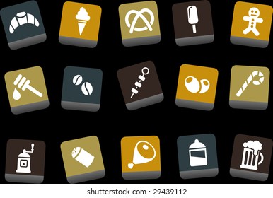 Vector icons pack - Yellow-Brown-Blue Series, food collection