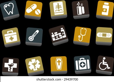 Vector icons pack - Yellow-Brown-Blue Series, health collection