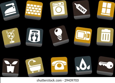 Vector icons pack - Yellow-Brown-Blue Series, house collection