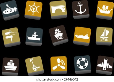 Vector icons pack - Yellow-Brown-Blue Series, transport collection