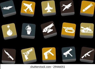 Vector icons pack - Yellow-Brown-Blue Series, weapons collection