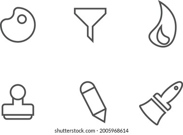 Vector of Icons of paint plate, Funnel Fire, Person, Pencil and Paint brush 