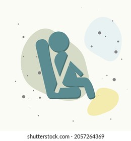 Vector icons passenger seated in the transport and use of the safety belt. Symbol motivation to use a seat belt on multicolored background. 