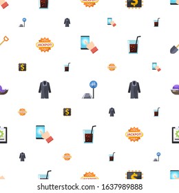 vector icons pattern seamless. Included editable flat testing, bicycle lane, Blended Learning, Jackpot, coat, drinks, seafood, project icons. vector icons for web and mobile.
