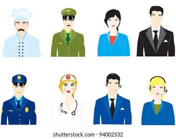 Vector icons of the people varied profession on white background