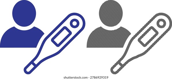 Vector icons: person with thermometer, indicating illness or health check