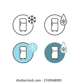 Vector icons. Picture of a fridge. Frozen food image.