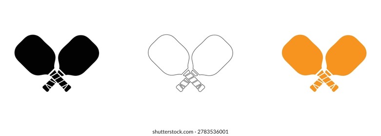 Vector icons of ping pong paddles in black, line art, and orange, perfect for sports and recreation designs