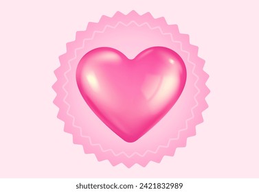 Vector icons of pink and red heart for Valentine's Day in realistic 3d style. Vector realistic banner with heart on pink background.