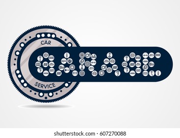 Vector icons placed in the form of the word garage. Garage logo. Auto service logo