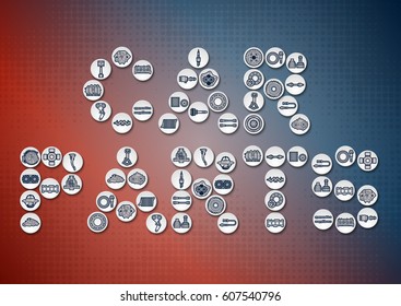 Vector icons placed in the form of the words car parts