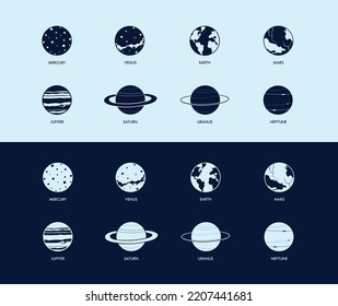 Vector icons of the planets.