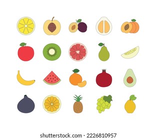 Iconos vectores para una aplicación de nutrición adecuada. Fruta