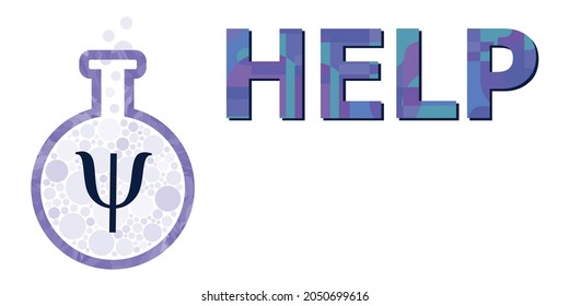 Vector Icons Of Psychology Symbol Flask And Text Help For Mental Health Hotline