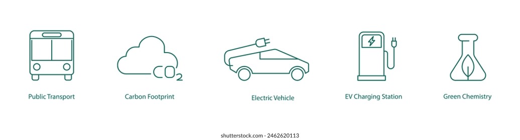 Vector Icons of Public Transportation and Green Technologies