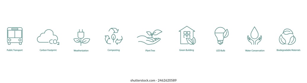 Vector Icons of Public Transportation and Sustainable Practices