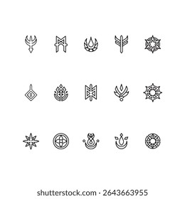 vector icons of R P G Game Design Elements Set Black Line Art Symbols illustrations