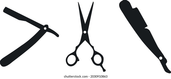 iconos vectoriales, razores y tijeras, siluetas, iconos vectoriales.