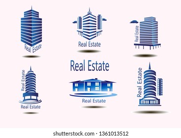 Vector icons for real estate construction.Vector icons of architecture, urban and suburban homes