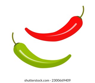Vector icons of red and green chili peppers, flat design.