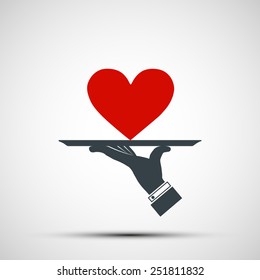 Vector icons of red hearts on a tray