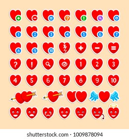 Vector icons of red hearts. Valentine's Day