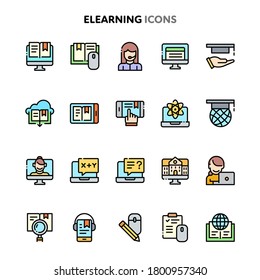 Vector icons related to e-learning, and online learning. Symbols such as device and method uses to learn from home are included in this set. Layered and still looks perfect in 32x32px.
