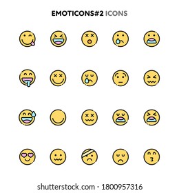 Vector icons related to emoticons and emoji. Symbols such as smiling, happy, grinning and sad emoji faces are included in this set. Layered and still looks perfect in 32x32px.