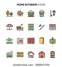 Vector icons related to home exterior. Symbols such as garden, fence, patio, swimming pool and etc are included in this set. Layered and still looks perfect in 32x32px.