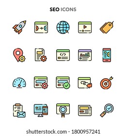 Vector icons related to search engine optimisation. Symbols such as objects & process of improving website to increase visibility are included in this set. Layered and still looks perfect in 32x32px.