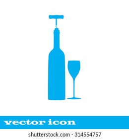 vector icons related to wine including wine bottle, wine glass, corkscrew