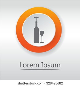 vector icons related to wine including wine bottle, wine glass, corkscrew. Classic flat icon. Vector illustration