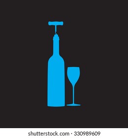 vector icons related to wine including wine bottle, wine glass, corkscrew