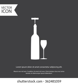 vector icons related to wine including wine bottle, wine glass, corkscrew
