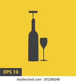 vector icons related to wine including wine bottle, wine glass, corkscrew